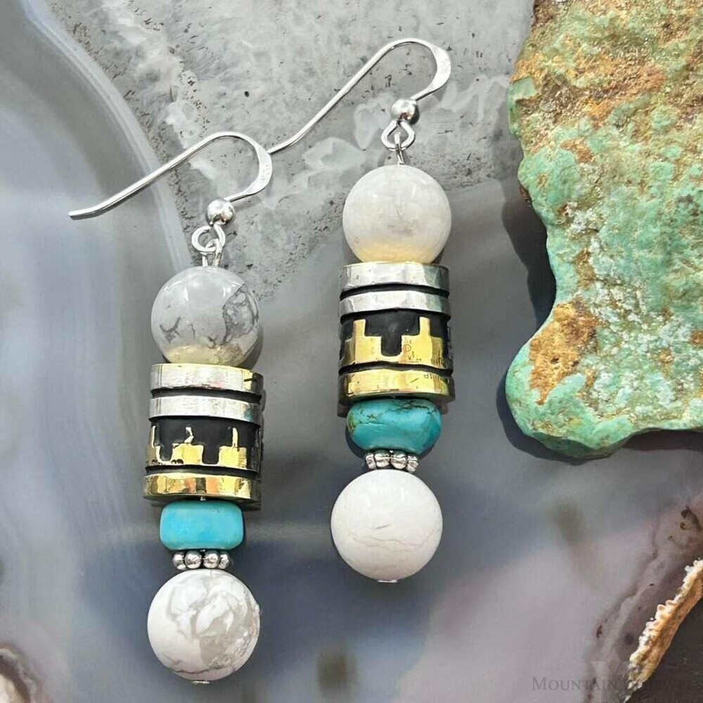 Tommy & Rosita Singer Sterling Howlite, Turquoise Bead Dangle Earrings For Women
